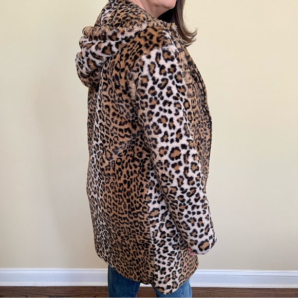 Fab’rik Leopard 3/4 length hooded coat - size L - Picture 2 of 5